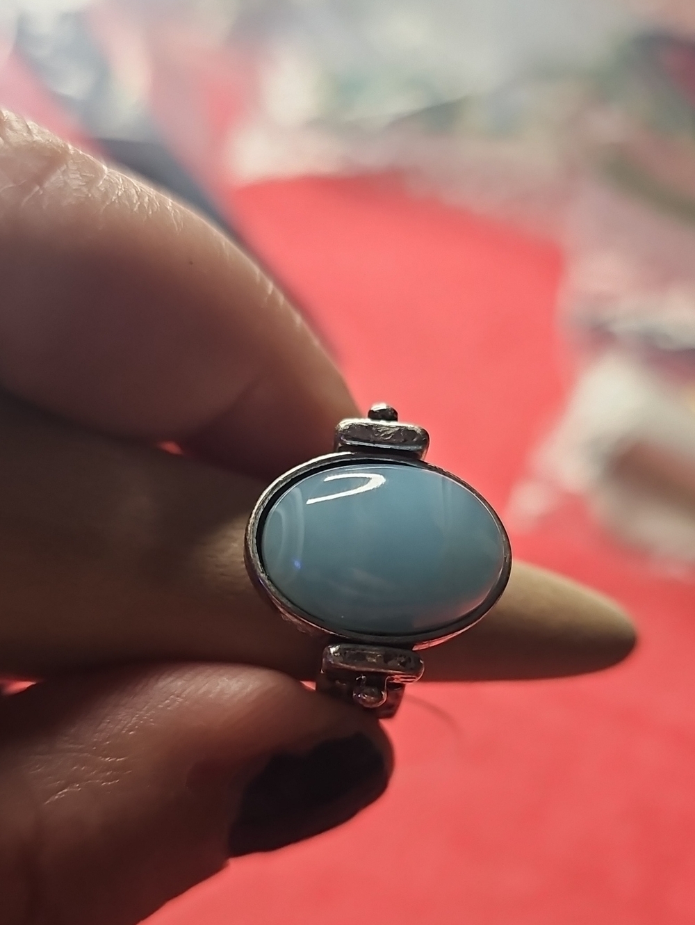 Free People Silver Ring with Light Blue Oval Stone